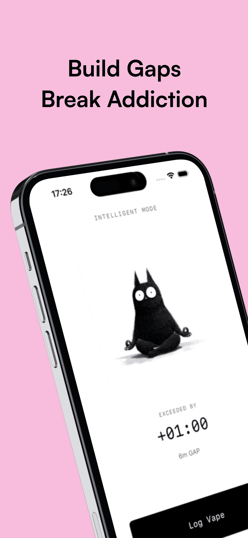 Quit Kitty iPhone app progress screen showing interval growth and quit tracking.