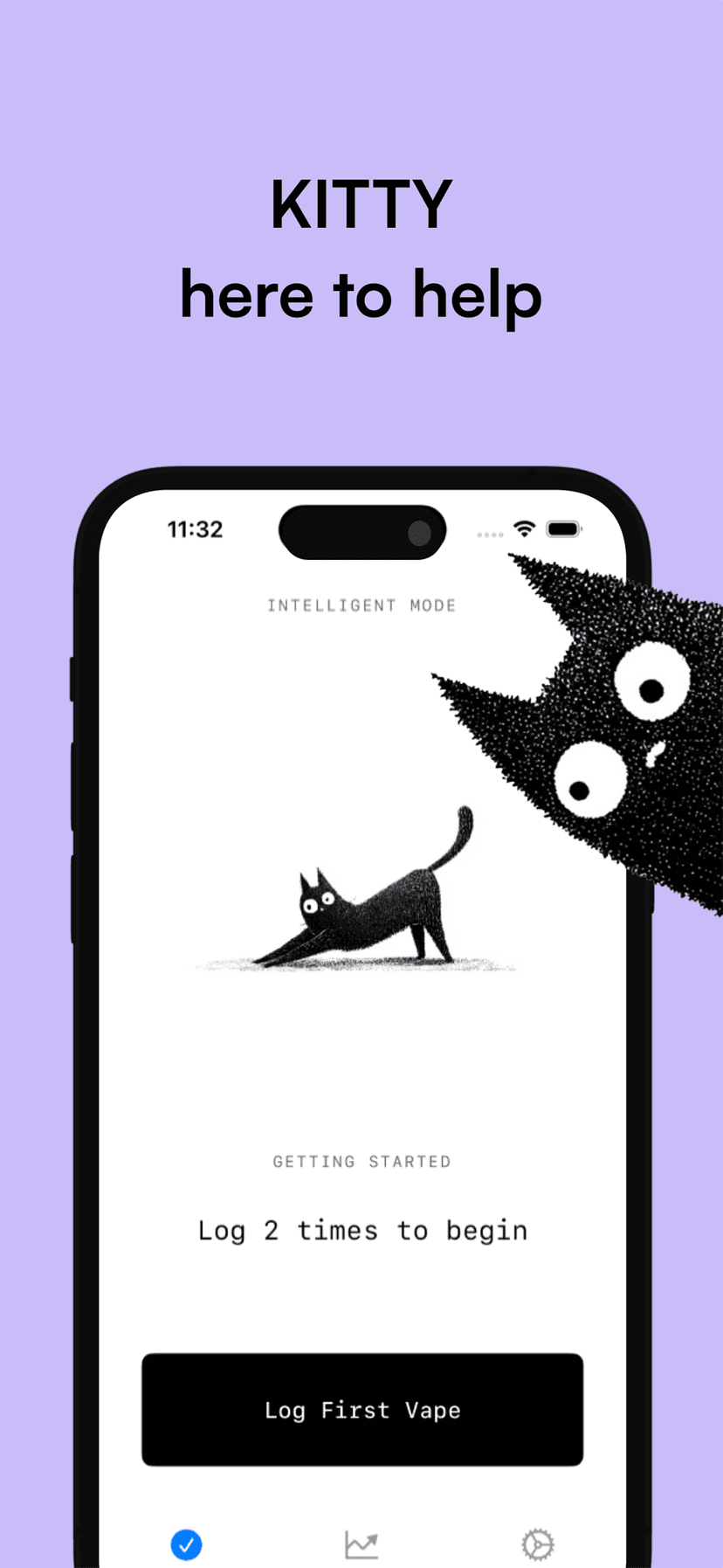 Quit Kitty schedule screen showing longer gaps between vaping or smoking sessions.